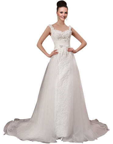 A-plum White Strap Ball Gown In Lace with Bowknot Wedding Dress