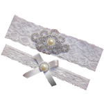 Rhinestone Pearl Vintage White Ivory Lace Wedding Garter Set Bridal Prom Gift